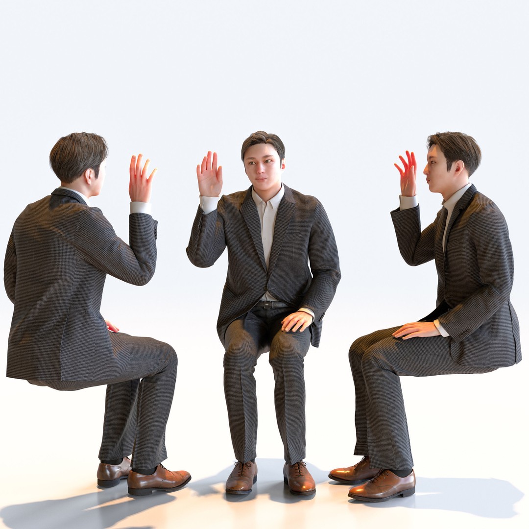 Posed Asian Business Man 3D Model – High Poly Game Asset, FBX, Blender - View 9