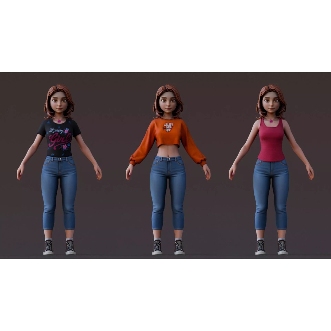 Cartoon Girl Rig 3D Model – Low Poly Character, FBX & Blender - View 10