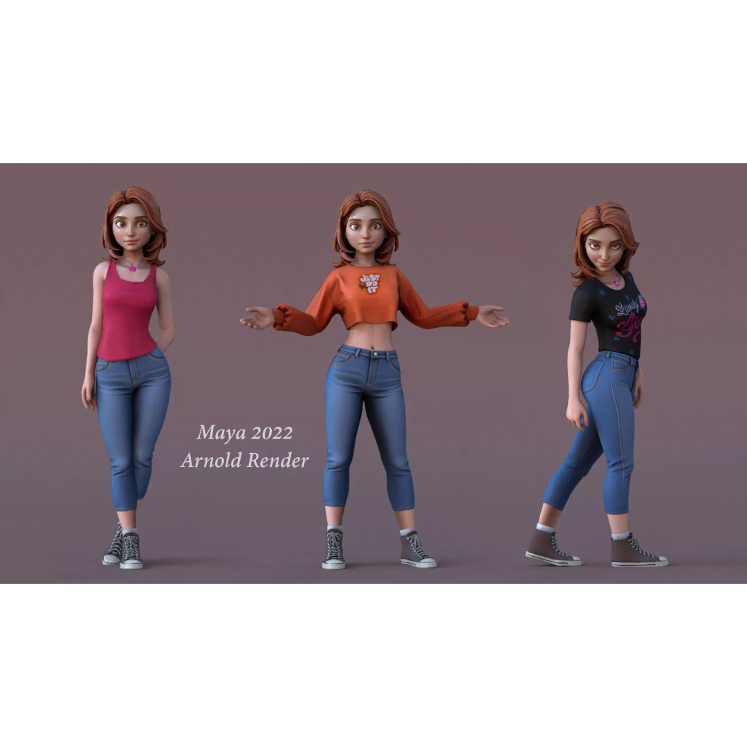 Cartoon Girl Rig 3D Model – Low Poly Character, FBX & Blender - View 11