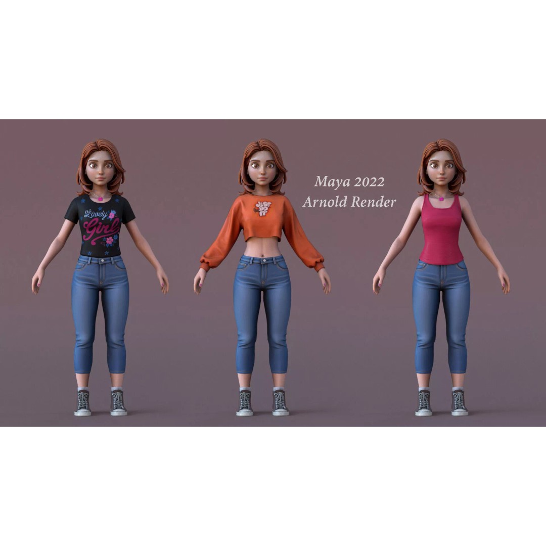 Cartoon Girl Rig 3D Model – Low Poly Character, FBX & Blender - View 13