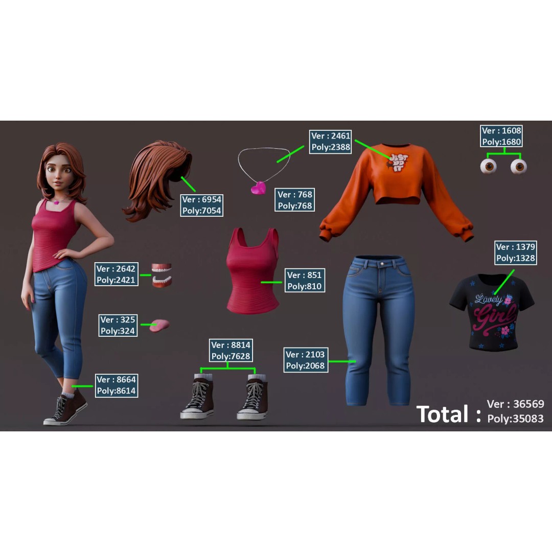 Cartoon Girl Rig 3D Model – Low Poly Character, FBX & Blender - View 18
