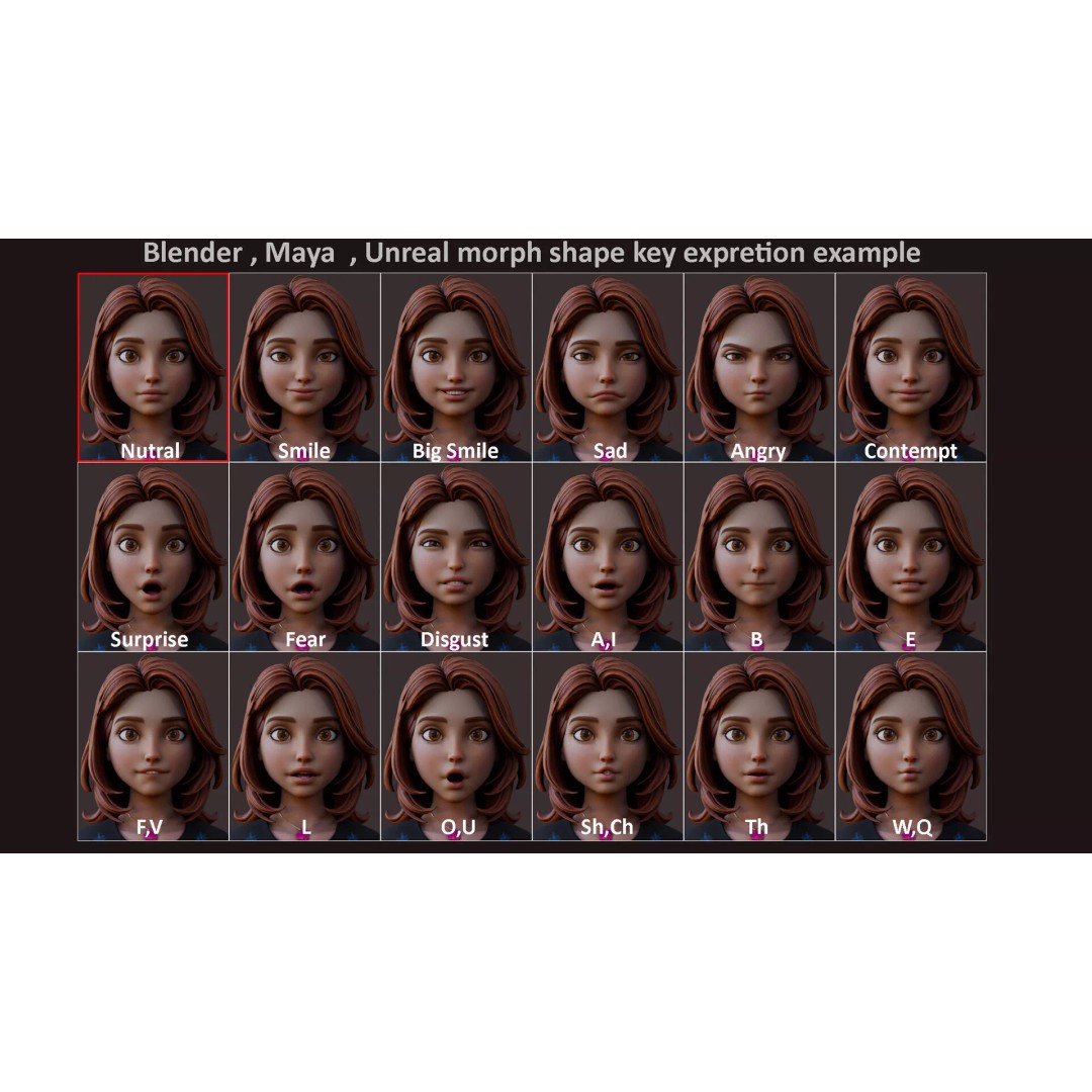 Cartoon Girl Rig 3D Model – Low Poly Character, FBX & Blender - View 20