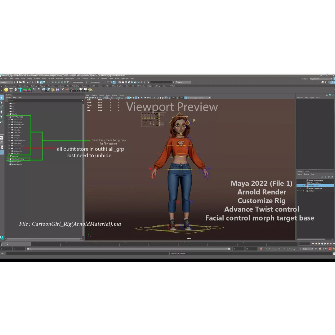 Cartoon Girl Rig 3D Model – Low Poly Character, FBX & Blender - View 23