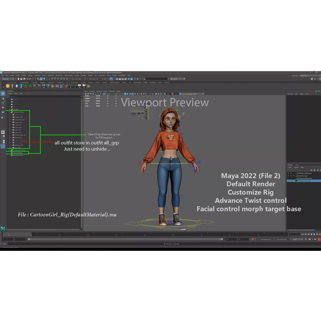 Cartoon Girl Rig 3D Model – Low Poly Character, FBX & Blender - View 24