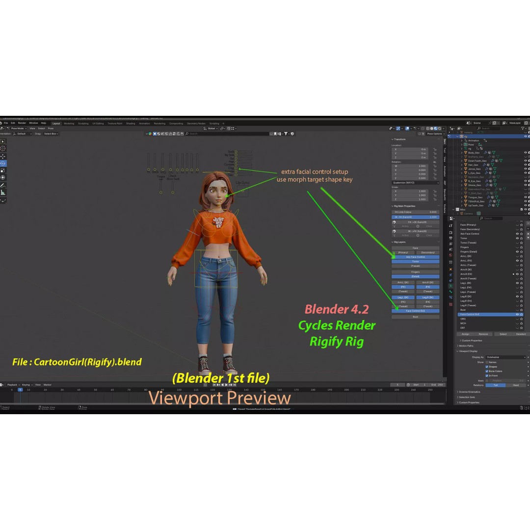 Cartoon Girl Rig 3D Model – Low Poly Character, FBX & Blender - View 25