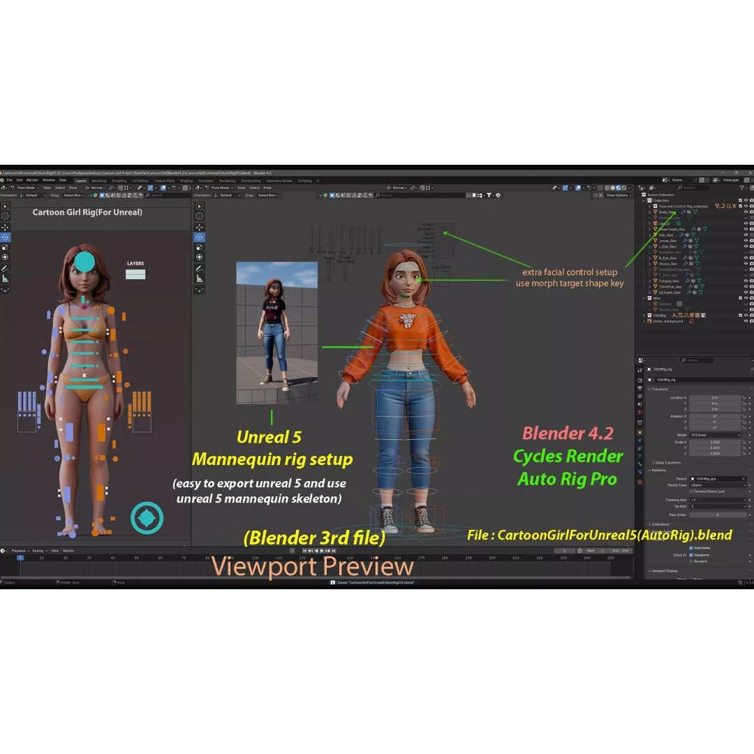 Cartoon Girl Rig 3D Model – Low Poly Character, FBX & Blender - View 27