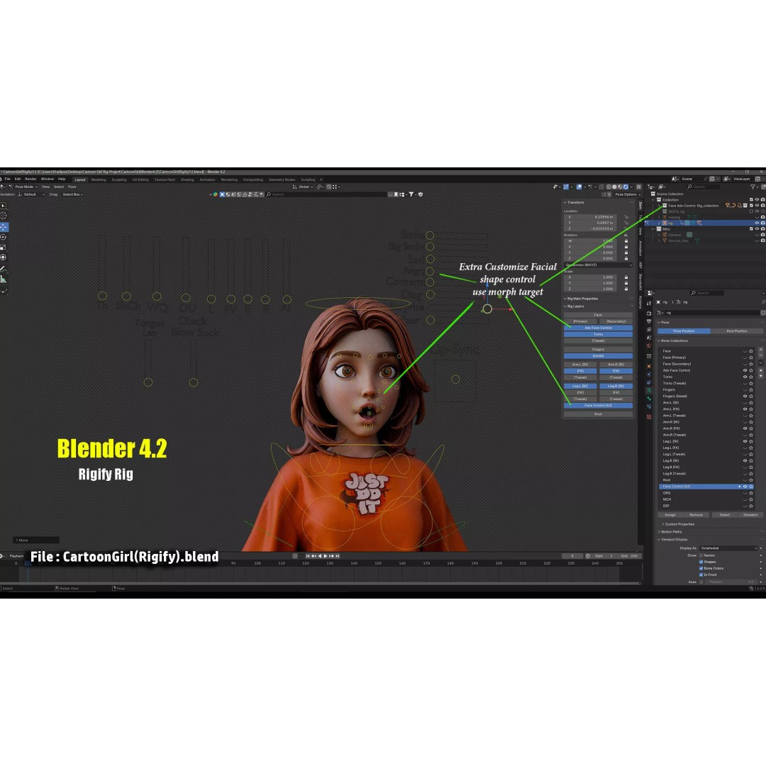 Cartoon Girl Rig 3D Model – Low Poly Character, FBX & Blender - View 29