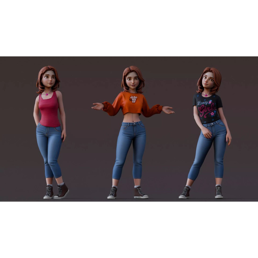 Cartoon Girl Rig 3D Model – Low Poly Character, FBX & Blender - View 3