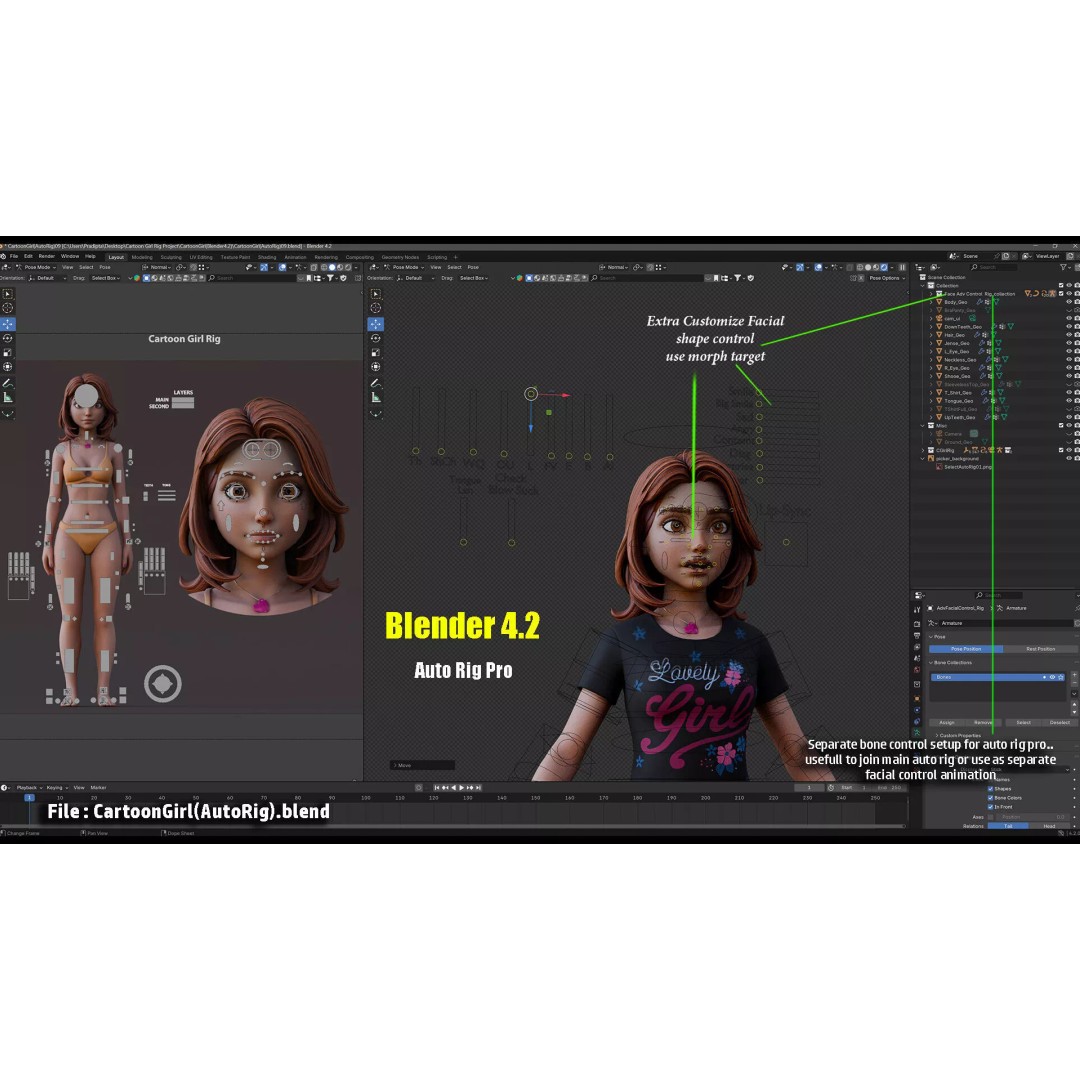 Cartoon Girl Rig 3D Model – Low Poly Character, FBX & Blender - View 30