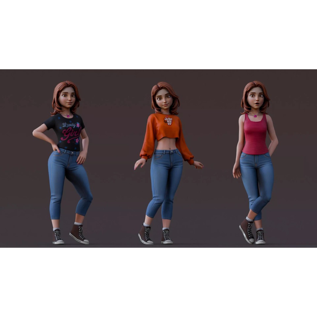 Cartoon Girl Rig 3D Model – Low Poly Character, FBX & Blender - View 4