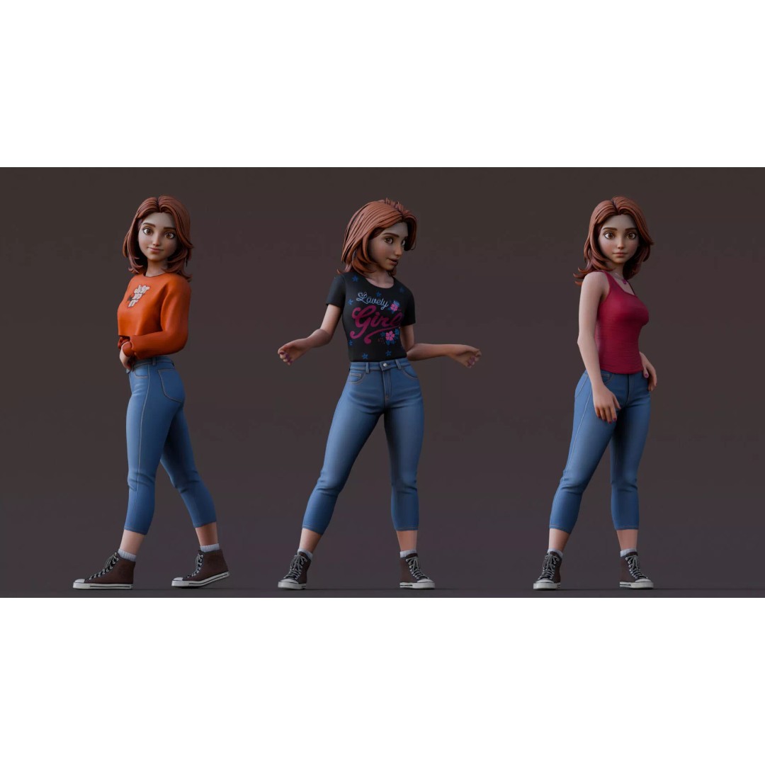 Cartoon Girl Rig 3D Model – Low Poly Character, FBX & Blender - View 5