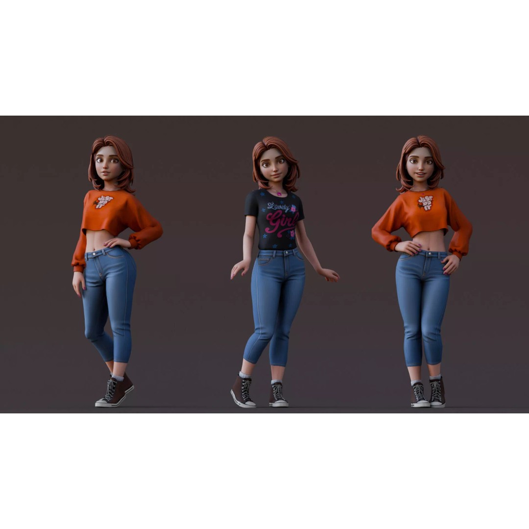 Cartoon Girl Rig 3D Model – Low Poly Character, FBX & Blender - View 6