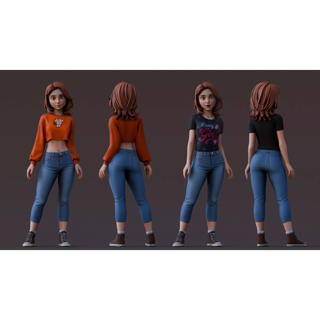 Cartoon Girl Rig 3D Model – Low Poly Character, FBX & Blender - View 9