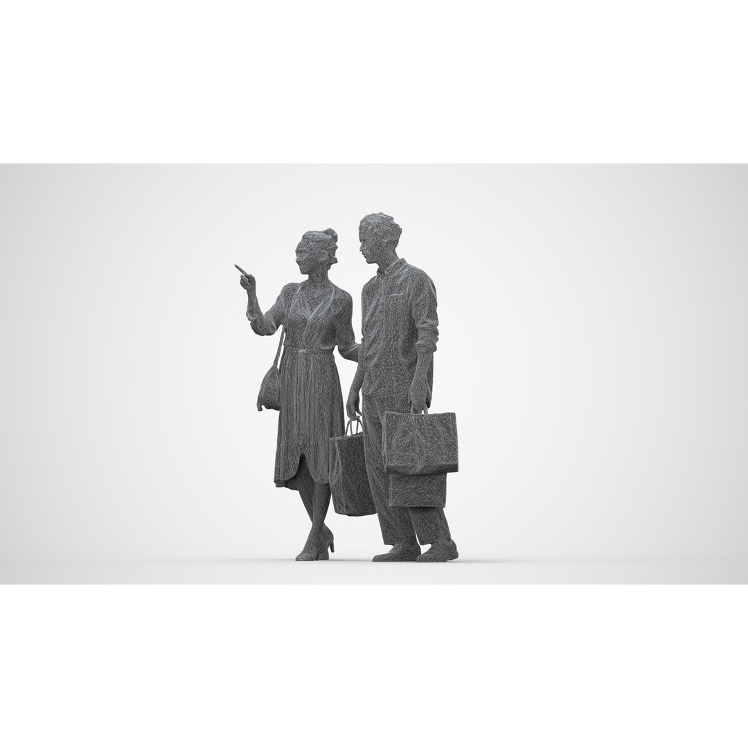 Couple Shopping 3D Model – Rigged Character with PBR Textures, FBX