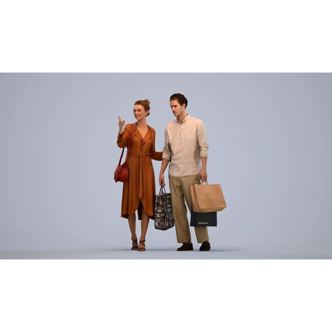 Couple Shopping 3D Model – Rigged Character with PBR Textures, FBX - View 2