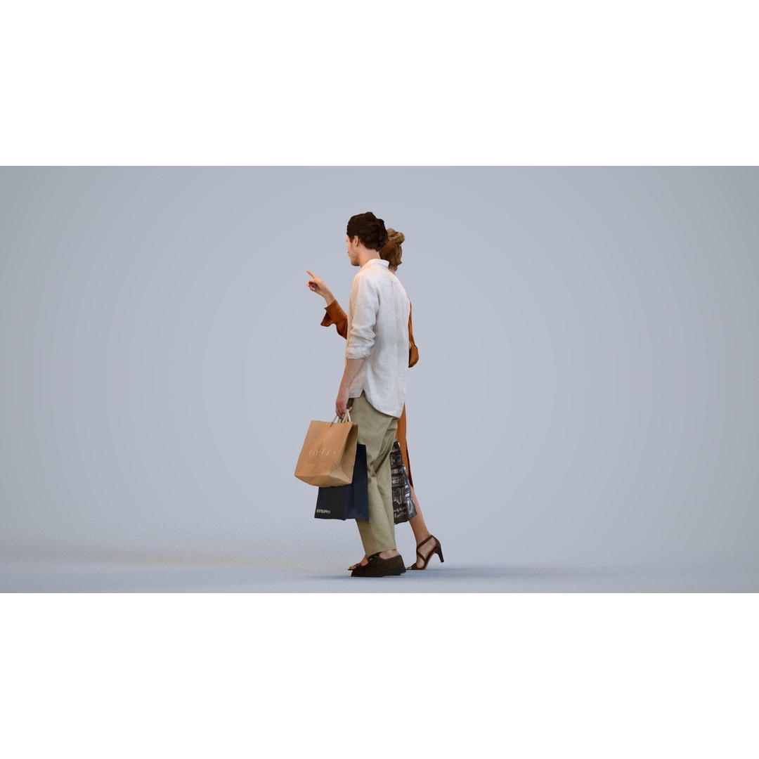 Couple Shopping 3D Model – Rigged Character with PBR Textures, FBX - View 3