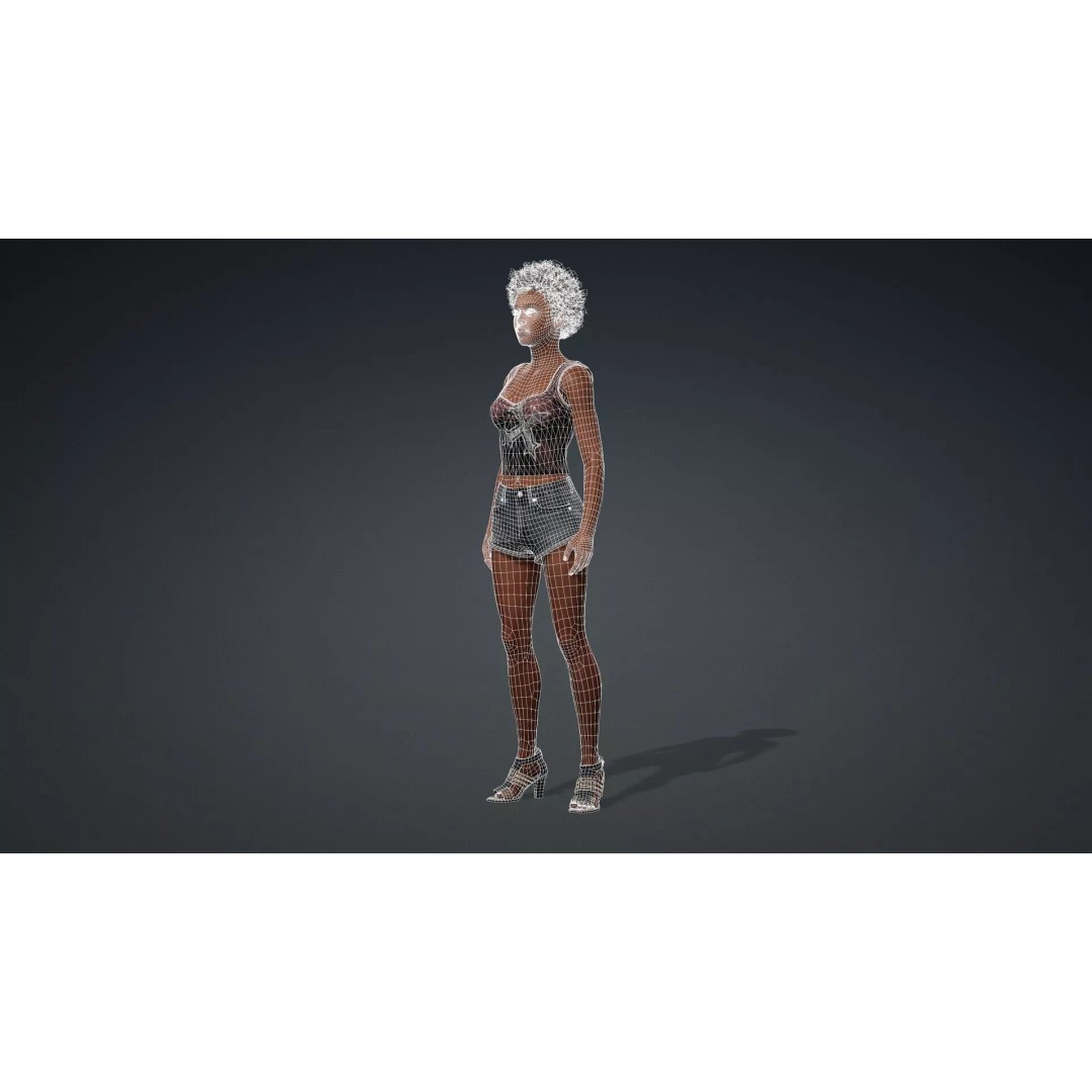 Beautiful Black Woman 3D Model – Rigged Character for Animation, FBX