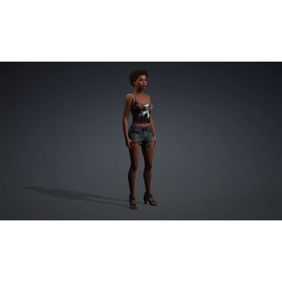 Beautiful Black Woman 3D Model – Rigged Character for Animation, FBX - View 11