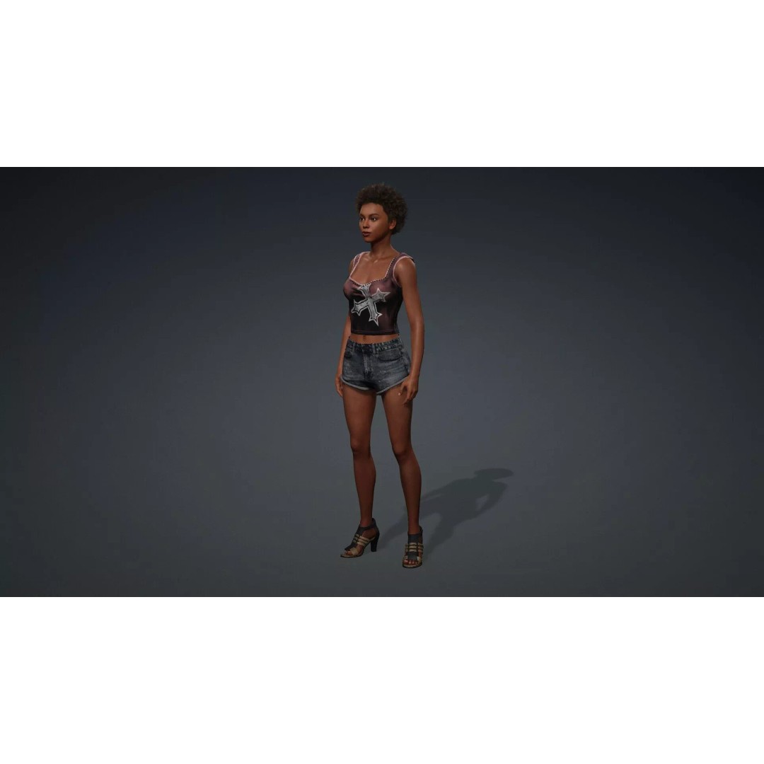 Beautiful Black Woman 3D Model – Rigged Character for Animation, FBX - View 12