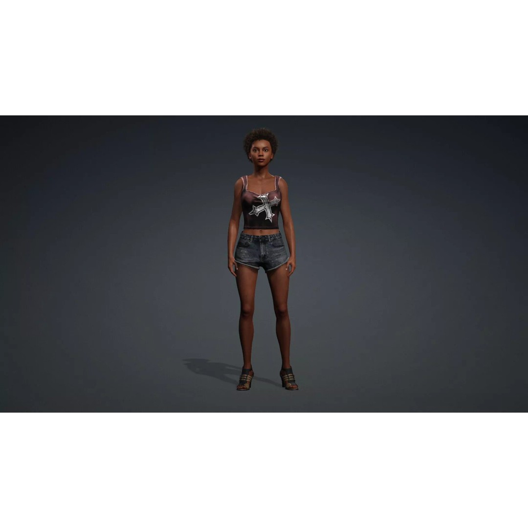 Beautiful Black Woman 3D Model – Rigged Character for Animation, FBX - View 3