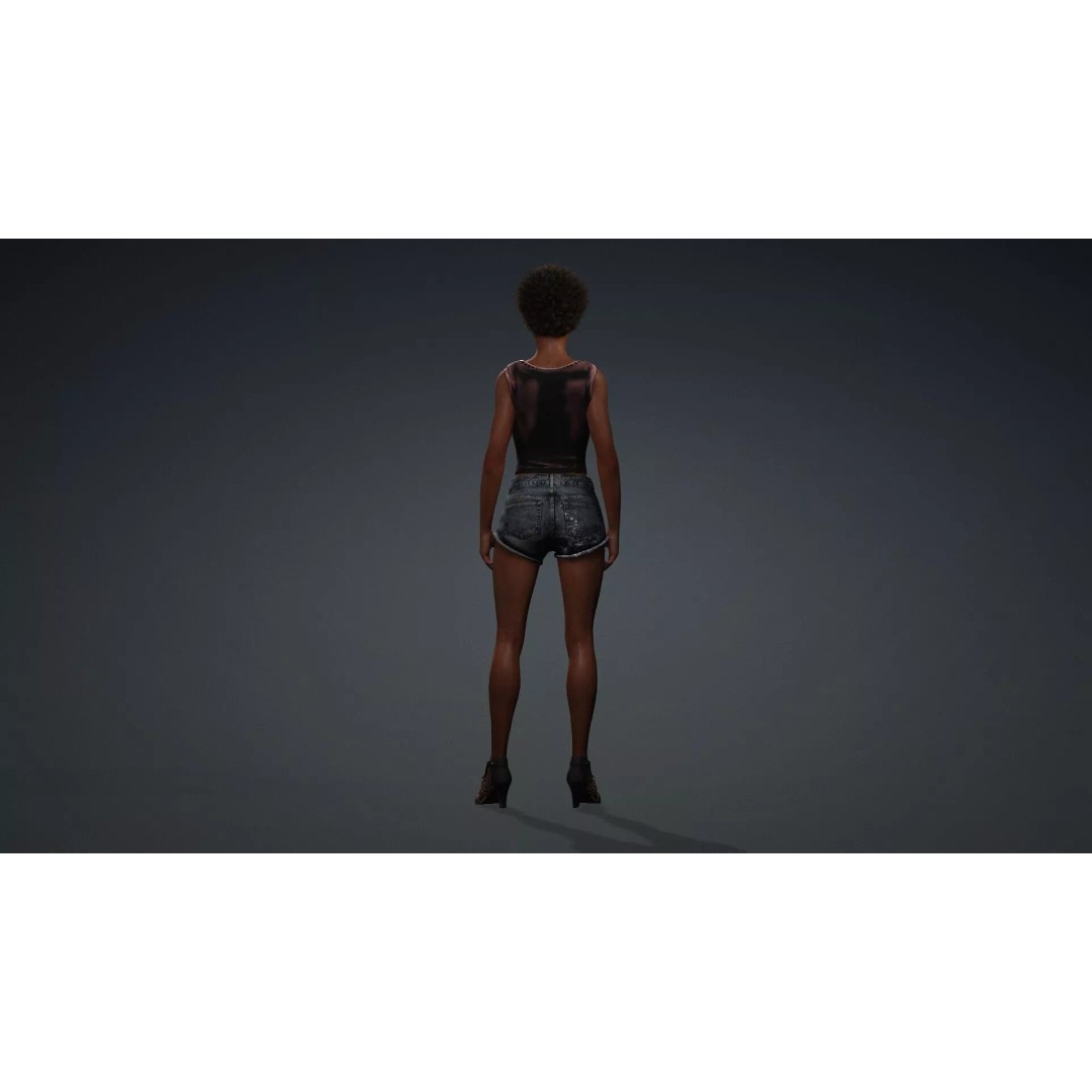 Beautiful Black Woman 3D Model – Rigged Character for Animation, FBX - View 6