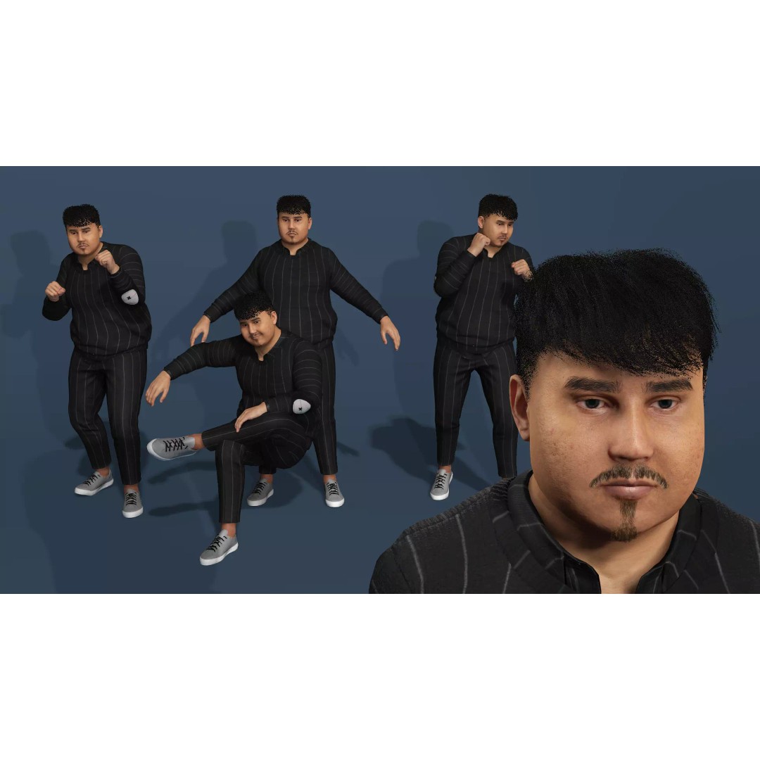 Rigged Chubby Male Character 3D Model – Casual Outfit, Blender & FBX - View 2