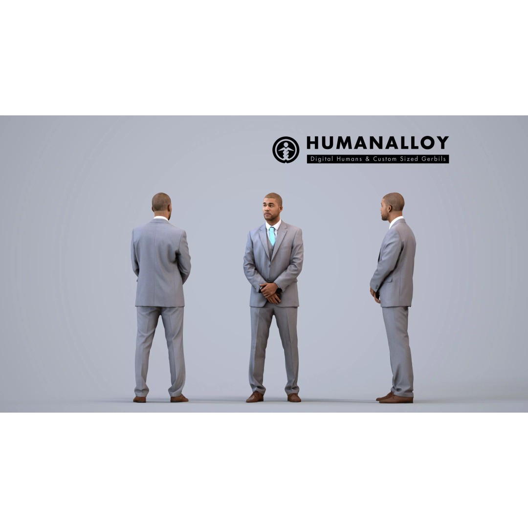 Male Adult Standing 3D Model Set – Business Attire, FBX, OBJ - View 12