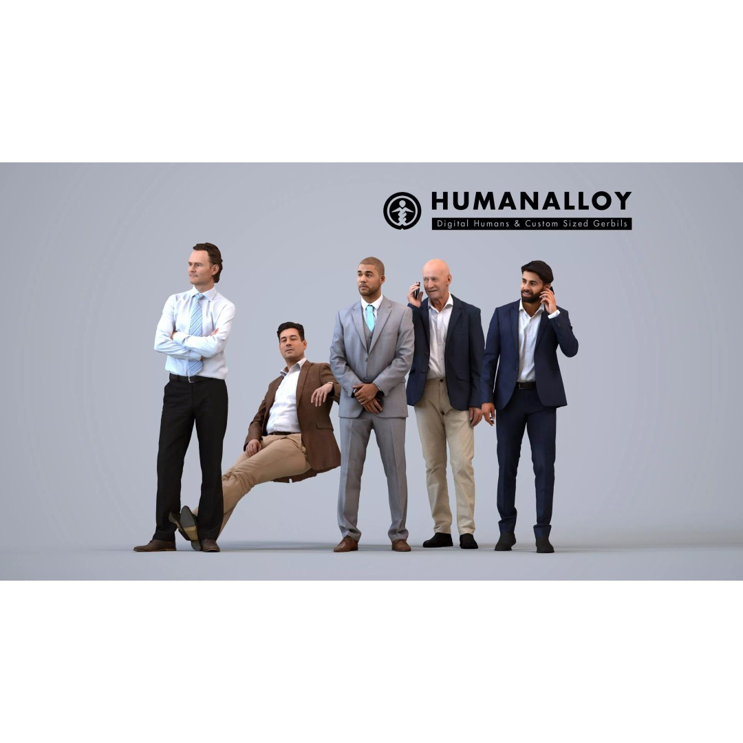 Male Adult Standing 3D Model Set – Business Attire, FBX, OBJ - View 2