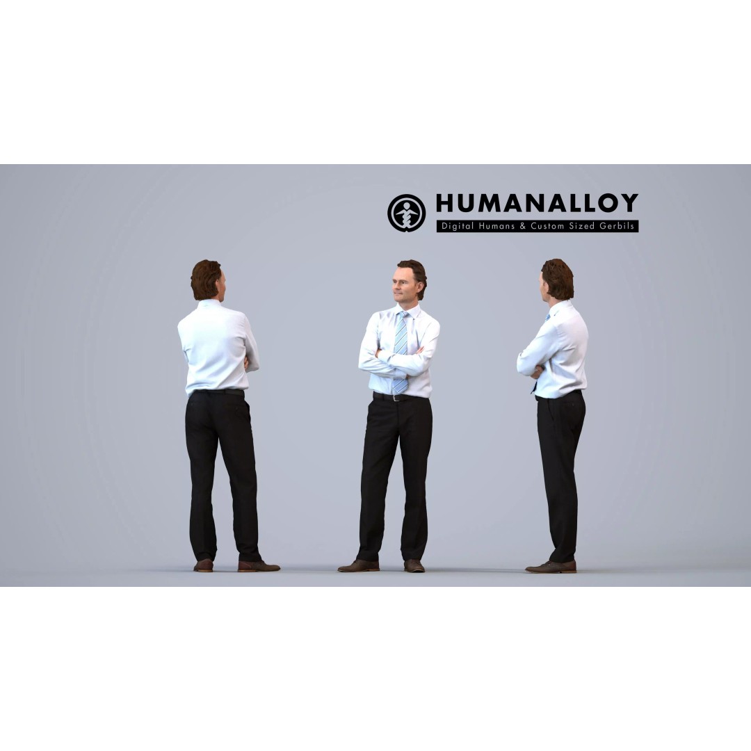 Male Adult Standing 3D Model Set – Business Attire, FBX, OBJ - View 3