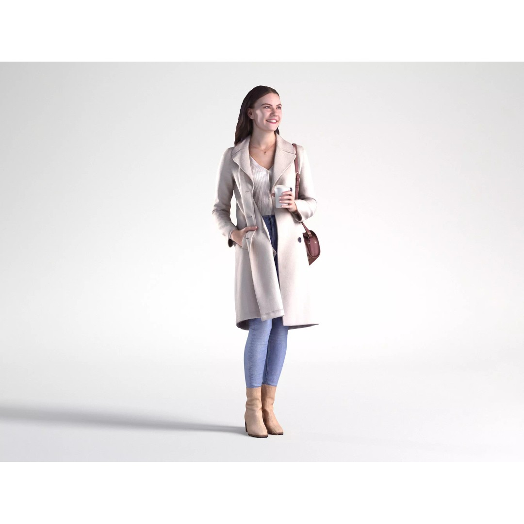 Walking Woman 3D Model – Low Poly Character with Coffee Cup, FBX - View 2