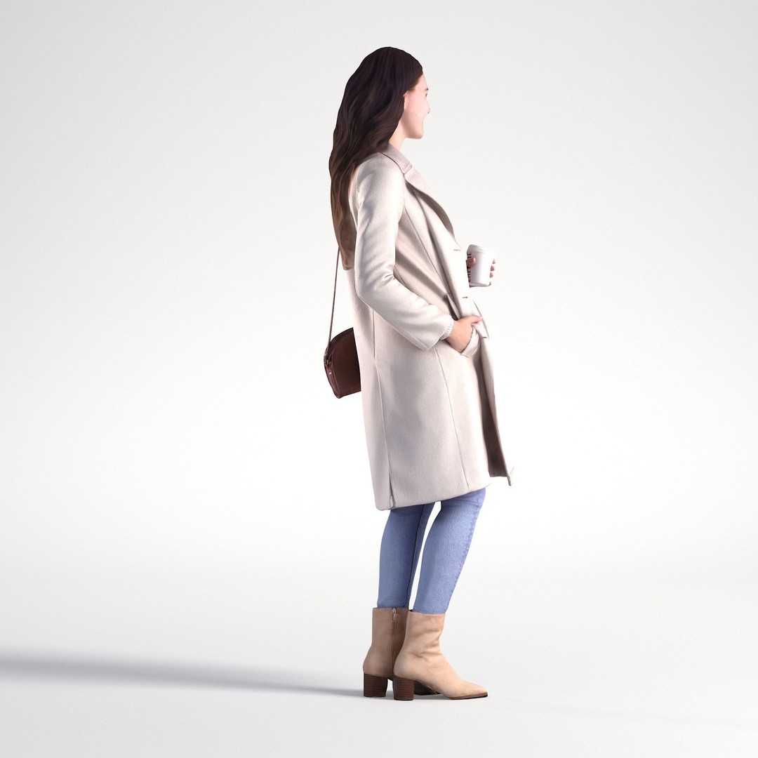 Walking Woman 3D Model – Low Poly Character with Coffee Cup, FBX - View 4