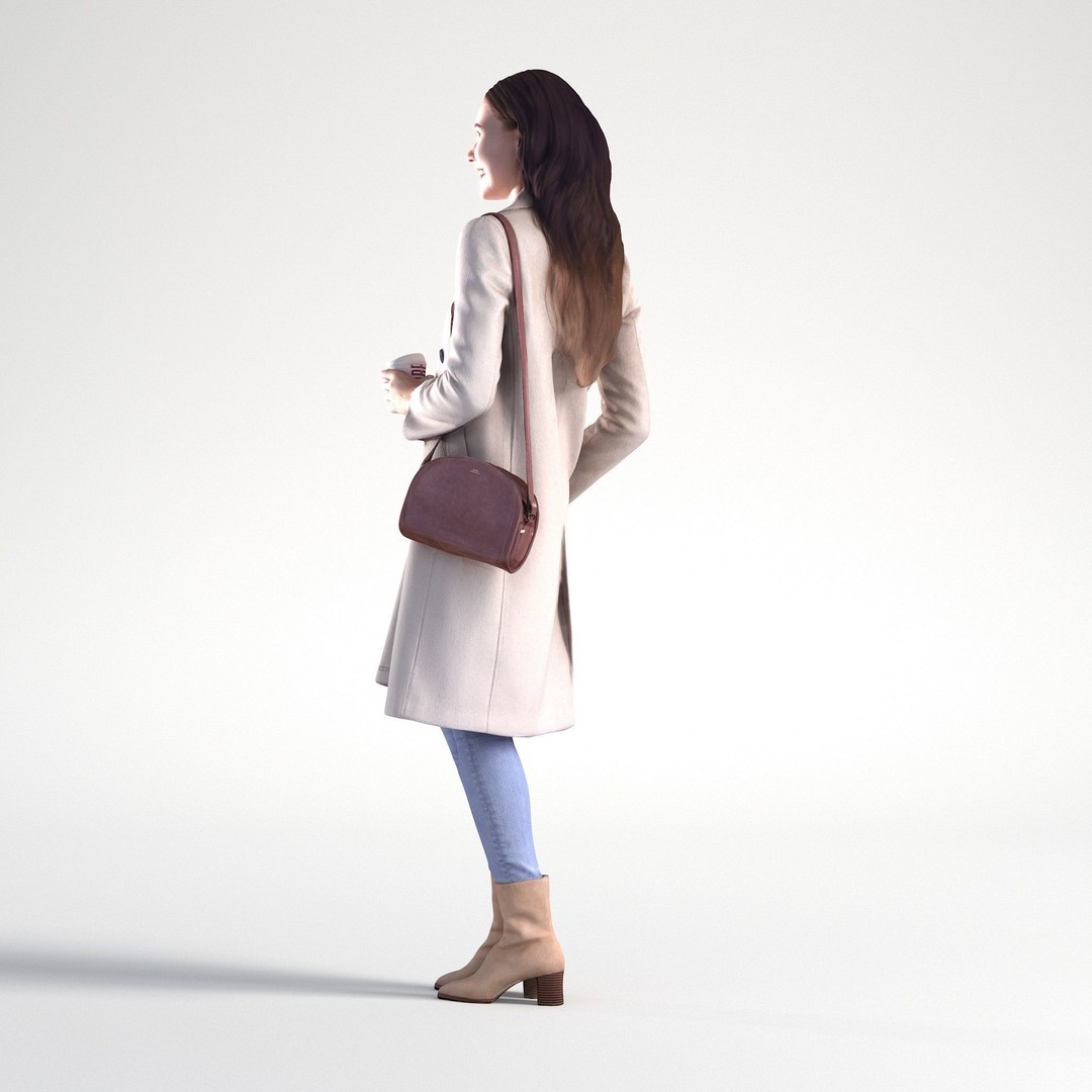 Walking Woman 3D Model – Low Poly Character with Coffee Cup, FBX - View 7