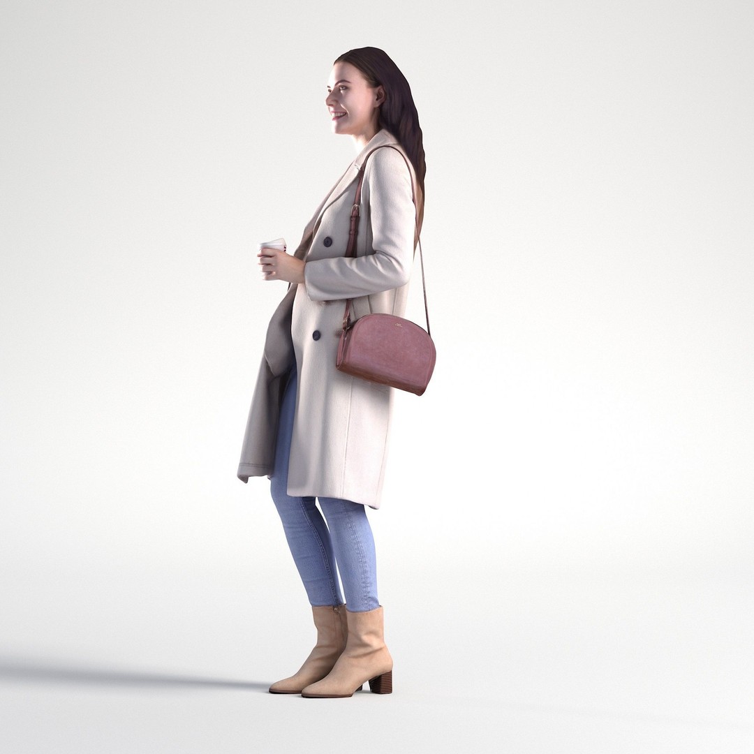 Walking Woman 3D Model – Low Poly Character with Coffee Cup, FBX - View 8
