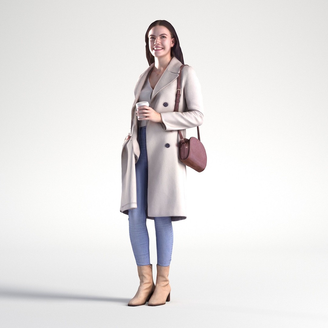 Walking Woman 3D Model – Low Poly Character with Coffee Cup, FBX - View 9