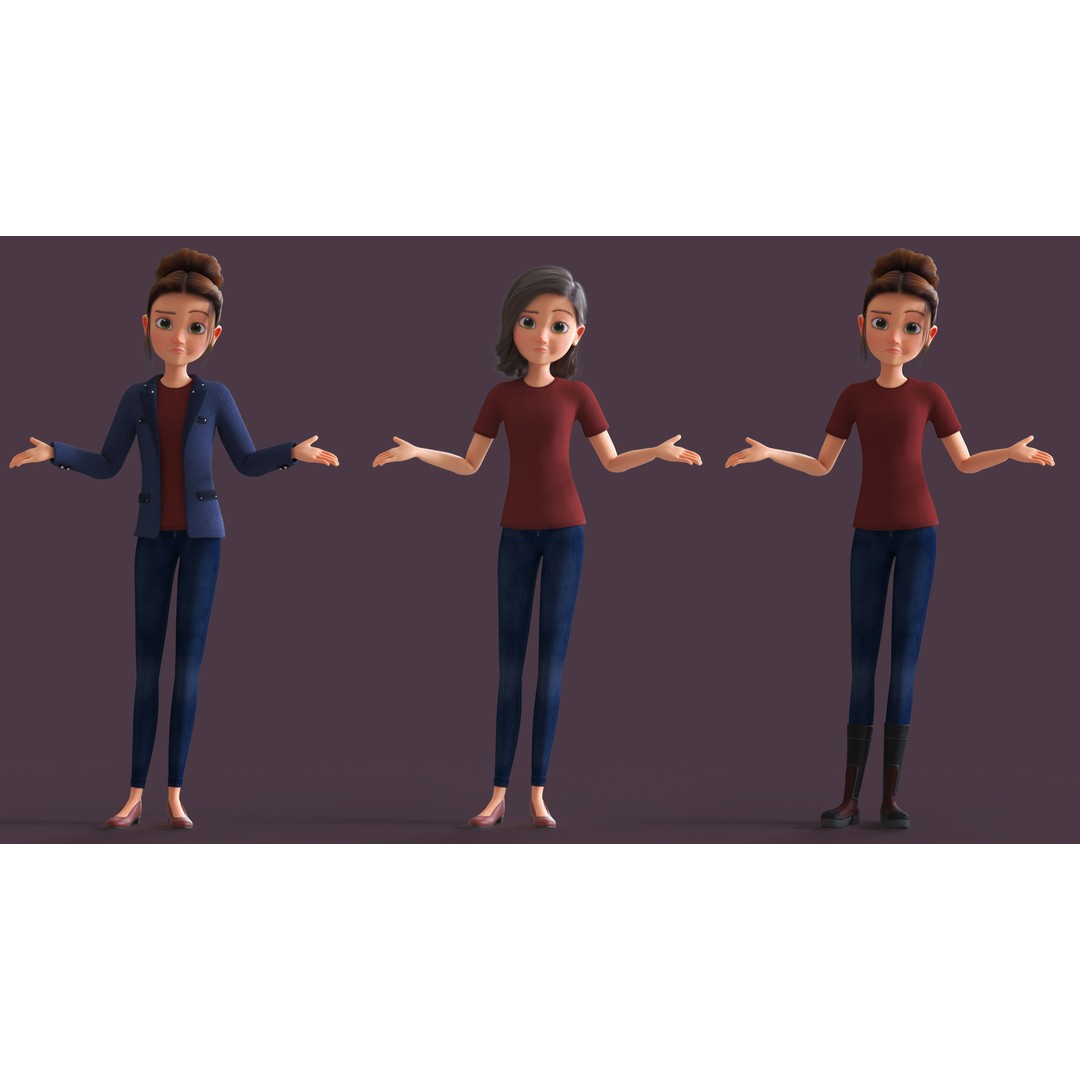 Cartoon Family 3D Model – Low Poly Rigged Characters for Animation - View 14