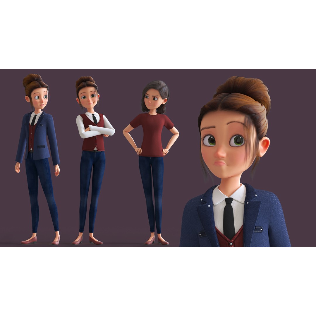 Cartoon Family 3D Model – Low Poly Rigged Characters for Animation - View 3