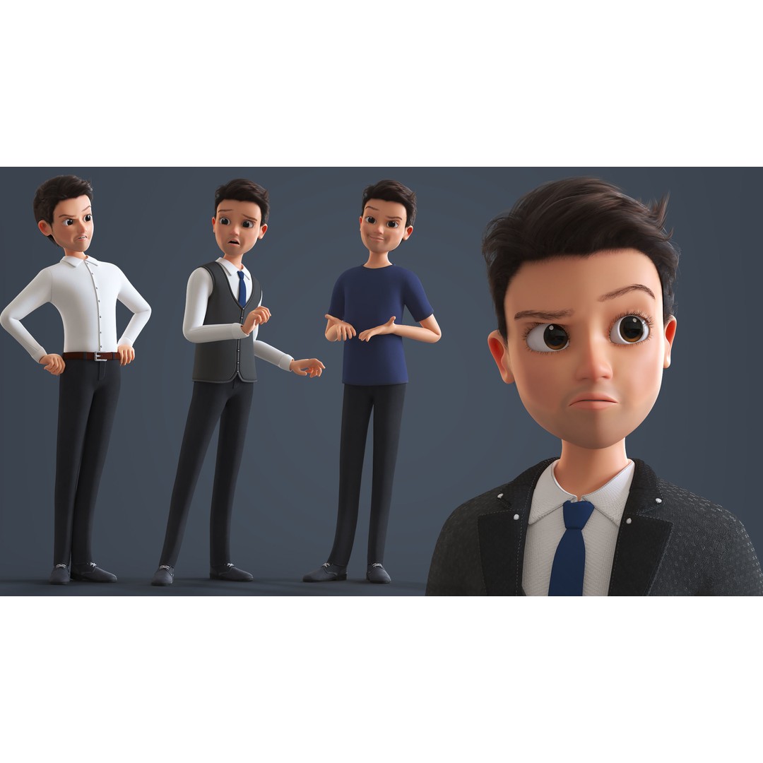 Cartoon Family 3D Model – Low Poly Rigged Characters for Animation - View 4