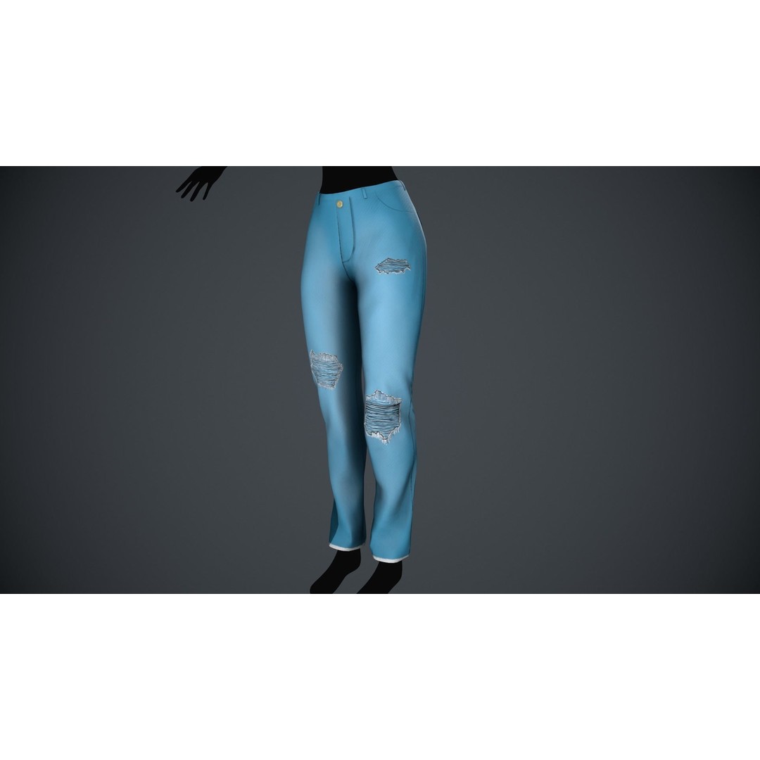 Female Light Blue Ripped Jeans 3D Model – Low Poly PBR Game Asset, FBX - View 10