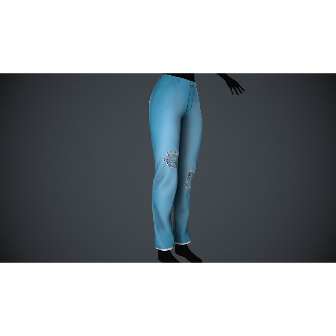 Female Light Blue Ripped Jeans 3D Model – Low Poly PBR Game Asset, FBX - View 11