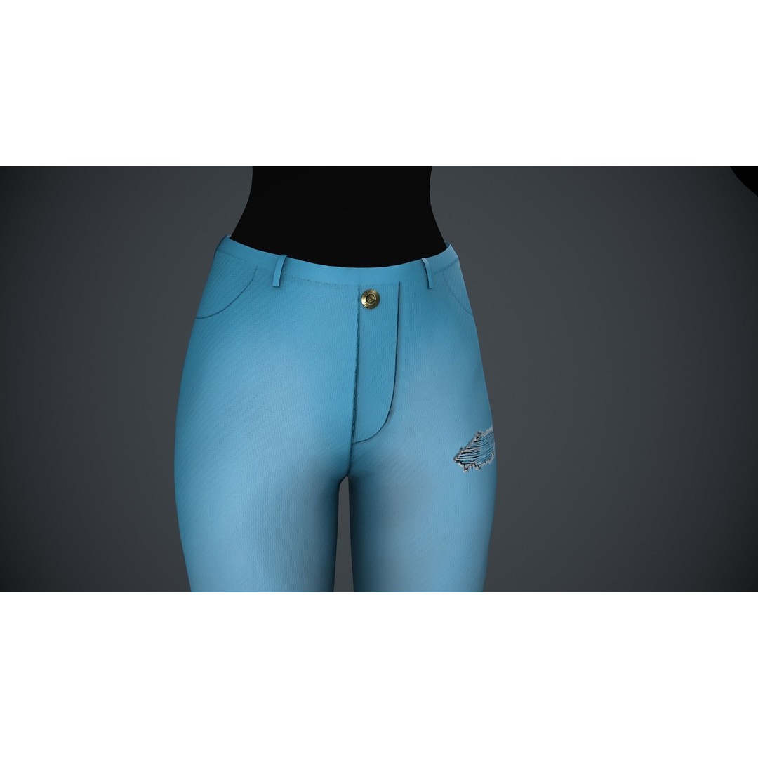 Female Light Blue Ripped Jeans 3D Model – Low Poly PBR Game Asset, FBX - View 15