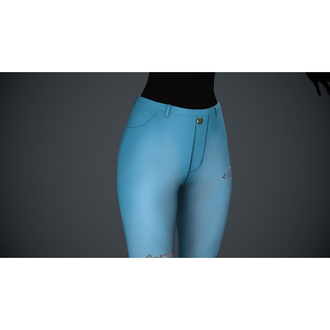 Female Light Blue Ripped Jeans 3D Model – Low Poly PBR Game Asset, FBX - View 16