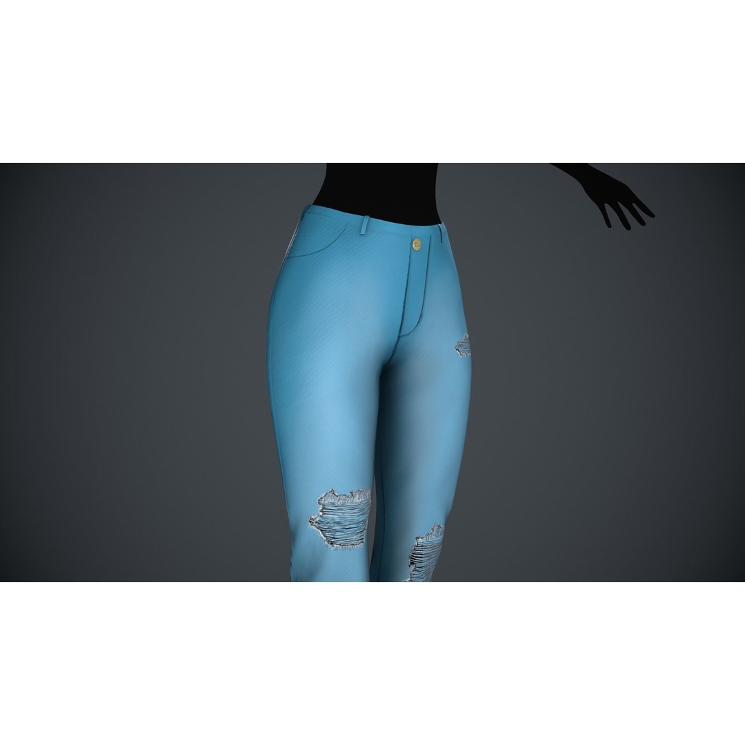 Female Light Blue Ripped Jeans 3D Model – Low Poly PBR Game Asset, FBX - View 5