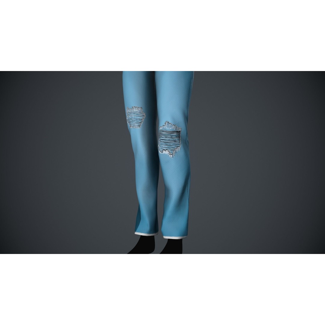 Female Light Blue Ripped Jeans 3D Model – Low Poly PBR Game Asset, FBX - View 9