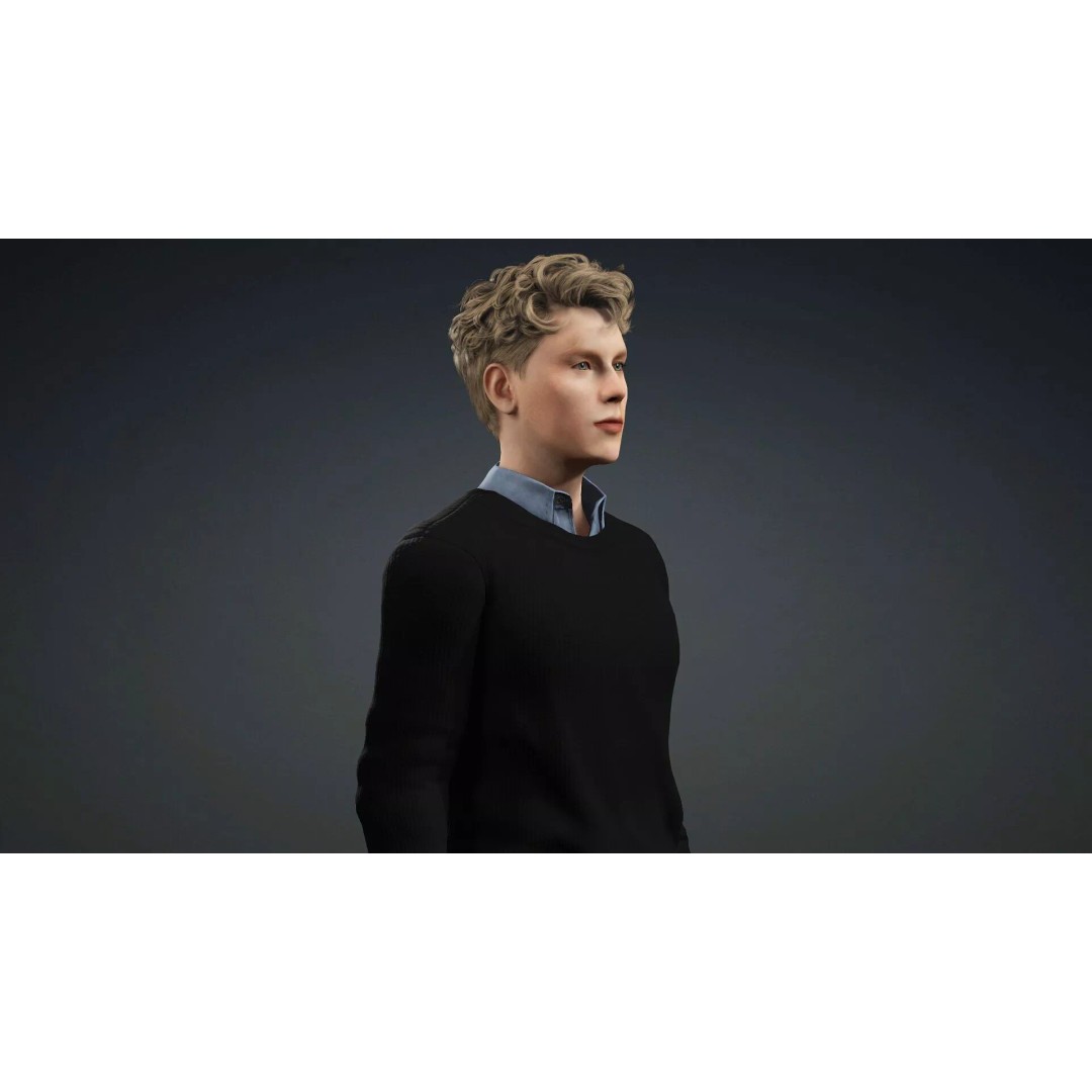 Handsome Teen Boy 3D Model – Rigged Character with PBR Textures, FBX - View 9