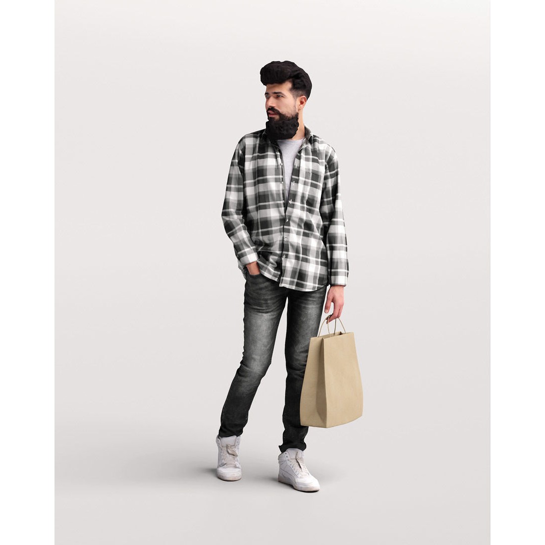 Humano Shopping Man 3D Model – Realistic PBR Character, FBX, OBJ - View 3