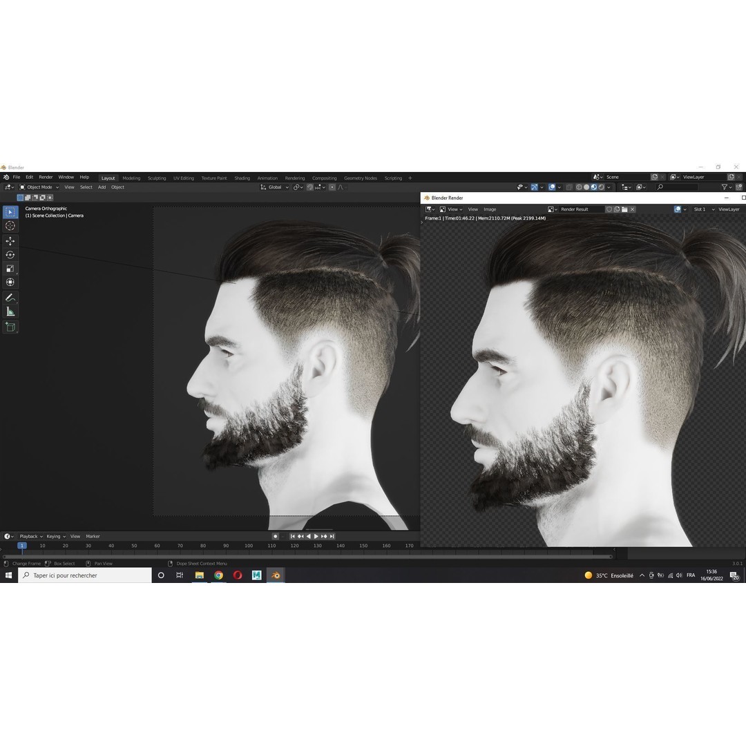 Realistic Hair 3D Model – Low Poly Beard and Mustache for Animation - View 10