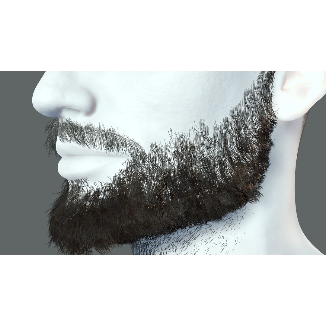 Realistic Hair 3D Model – Low Poly Beard and Mustache for Animation - View 17