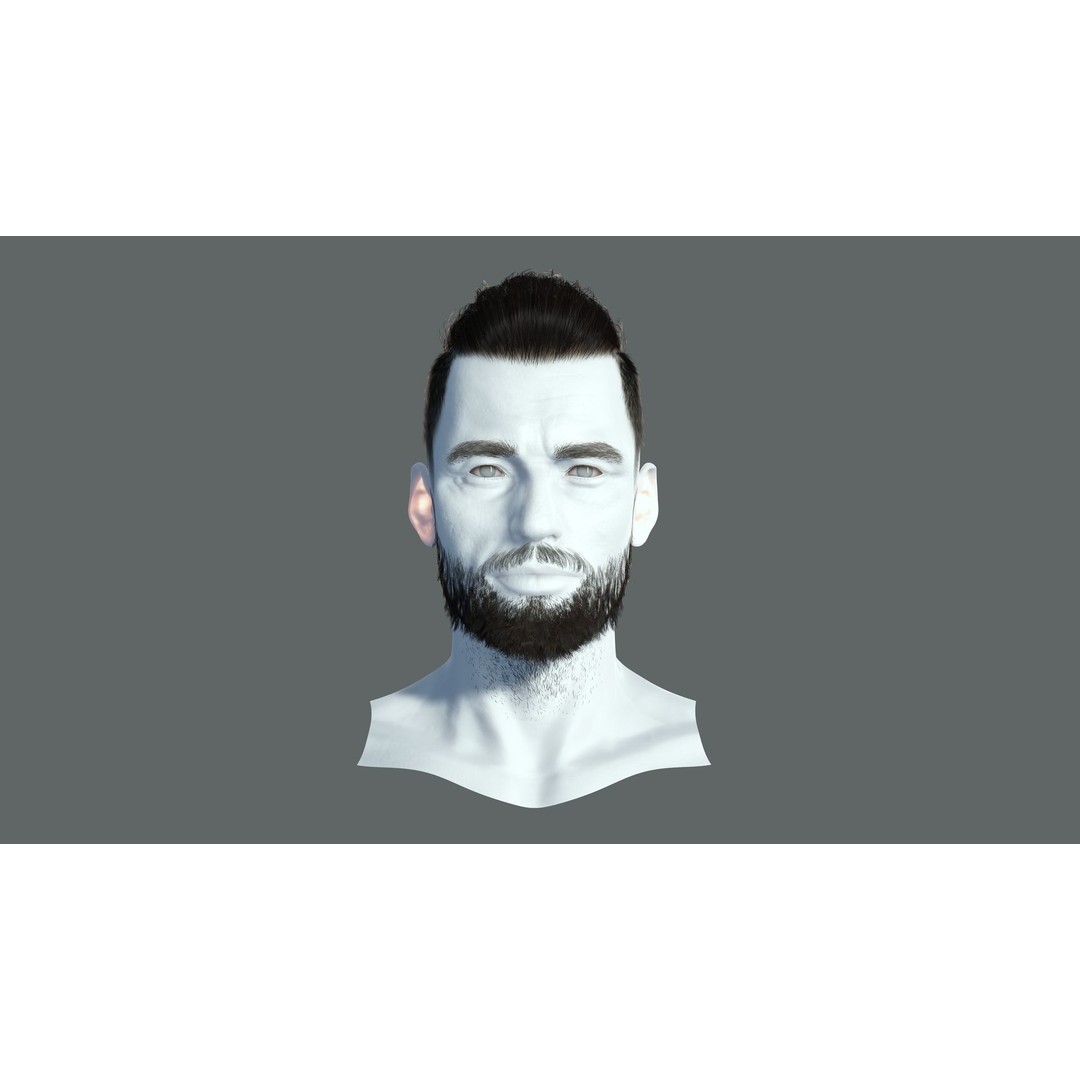 Realistic Hair 3D Model – Low Poly Beard and Mustache for Animation - View 4