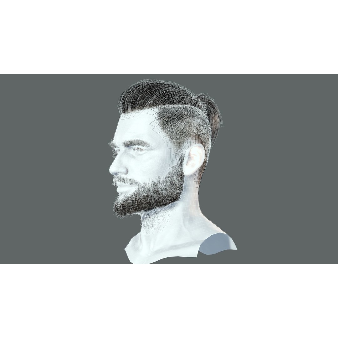 Realistic Hair 3D Model – Low Poly Beard and Mustache for Animation - View 9