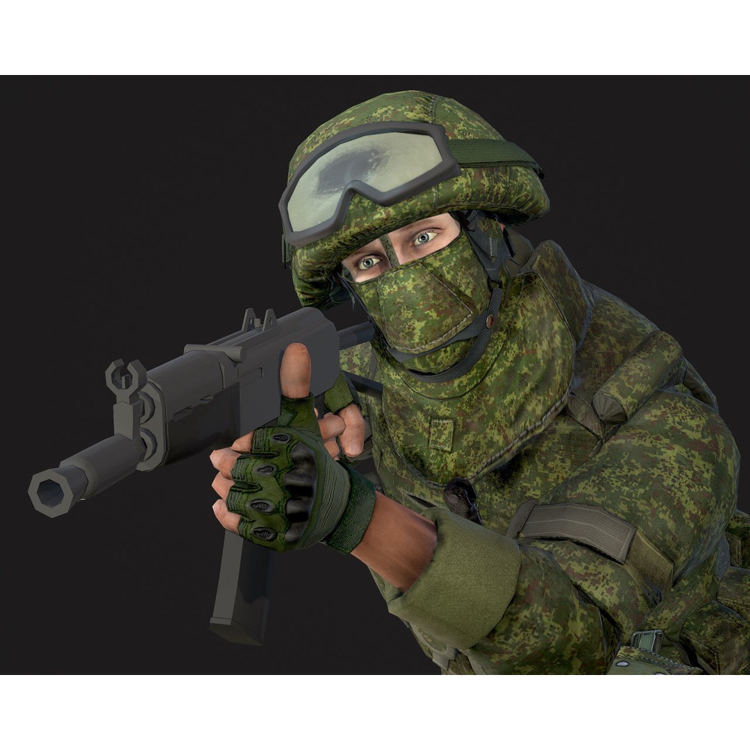 Soldier 3D Model – Low Poly Rigged Character with Ratnik Gear - View 12